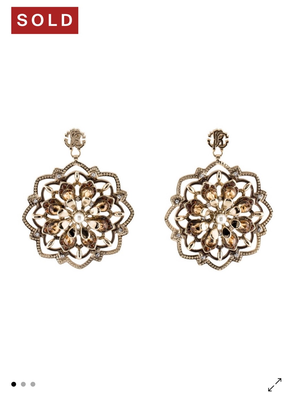 Roberto Cavalli Gold-Tone Floral Medallion Drop Earrings